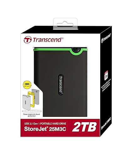 Transcend StoreJet 25M3C 2.5" External Hard Drive 2TB (Dark Grey) (TS2TSJ25M3C) 2TB Type C to Type C Green