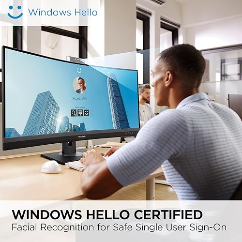 ViewSonic VG3457CV 34 Inch Ultrawide QHD 1440p Curved Video Conferencing Docking Monitor with Windows Hello Compatible IR Webcam, Advanced Ergonomics, and 100W USB C for Home and Office