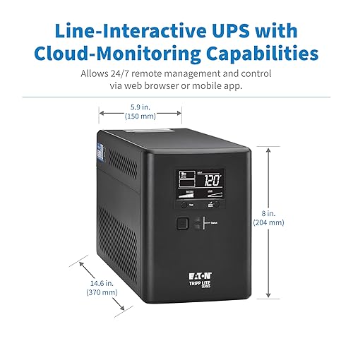 Eaton Tripp Lite Series Cloud-Connected 1500VA UPS Battery Backup & Surge Protector, Remote Management & Monitoring, 1000W, 10 Outlets, LCD Screen, Computer UPS