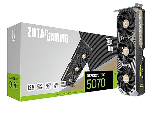ZOTAC Gaming GeForce RTX 5070 Solid OC DLSS 4 12GB GDDR7 192-bit 28 Gbps PCIE 5.0 Gaming Graphics Card, IceStorm 2.0 Cooling, Spectra RGB Lighting, ZT-B50700J-10P