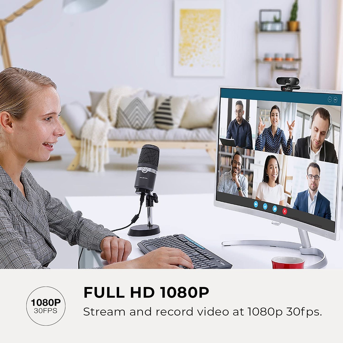 AVerMedia PW310P Webcam - Full 1080p 30fps HD Camera with Autofocus and Dual Stereo Microphones, Work from Home, Remote Learning. 1080p 30fps Auto focus