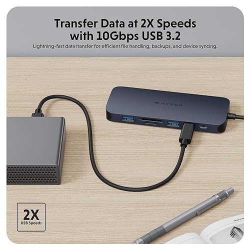 HyperDrive Next 10 Port USB-C Hub, Portable Travel Essentials and Connectivity Solution for Creators, Video Editors, Photographers, and More
