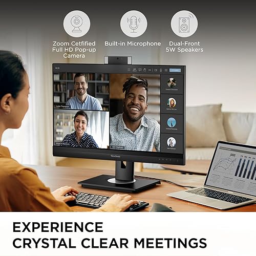 ViewSonic VG2457V 24 Inch 1080p Video Conference Docking Monitor with Windows Hello Compatible IR Webcam, Advanced Ergonomics, and 90W USB C for Home and Office