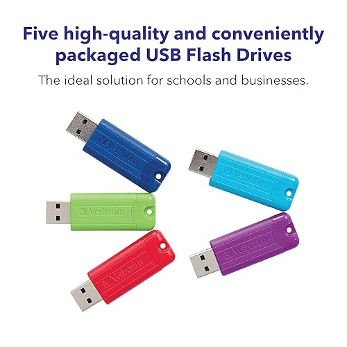 Verbatim 64GB Pinstripe USB 3.2 Gen 1 Flash Drive Retractable Thumb Drive - 5 Pack - Multicolor (Green, Blue, Red, Purple, Cyan)