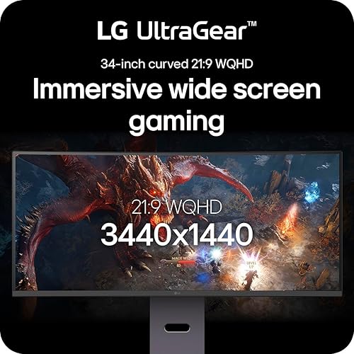 LG Ultragear 34G600A-B 34” WQHD Curved Gaming Monitor - 3440x1440, 160Hz, 1ms MBR, HDR10, FreeSync Premium, 99% sRGB, HDMI/DisplayPort