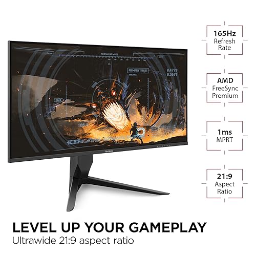 ViewSonic VX3418-2K 34" 21:9 1440p 1ms 165Hz Gaming Monitor with FreeSync Premium, Eye Care, HDMI, DisplayPort and USB