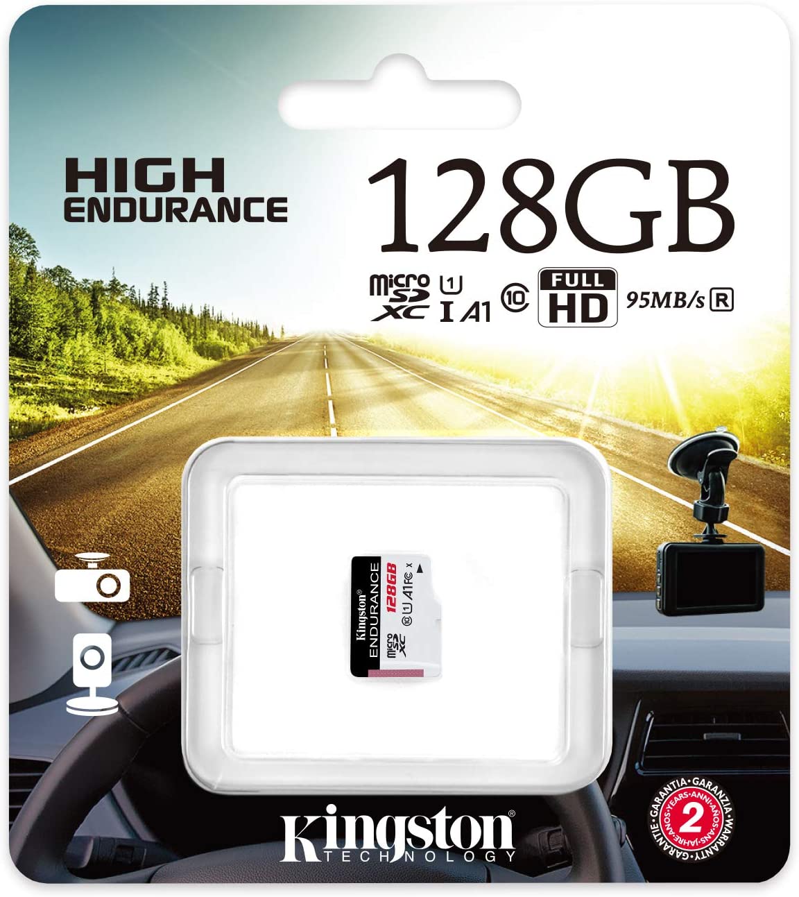 Kingston High Endurance 128GB MicroSD SDXC Flash Memory Card High Performance, 1080P, Full HD, Up to 95MB/S Read, (SDCE/128GB)