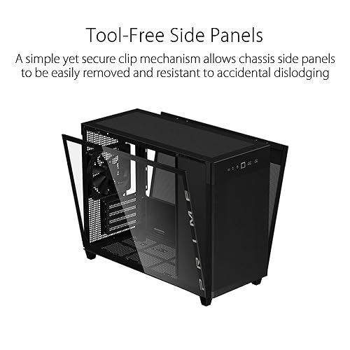 ASUS Prime AP201 Black MicroATX Tempered Glass Edition Supports Graphics Cards up to 338mm, 360mm Coolers, & Standard ATX PSUs, Tool-Free Side Panels, Tempered Glass Side & Front Panel USB Type-C