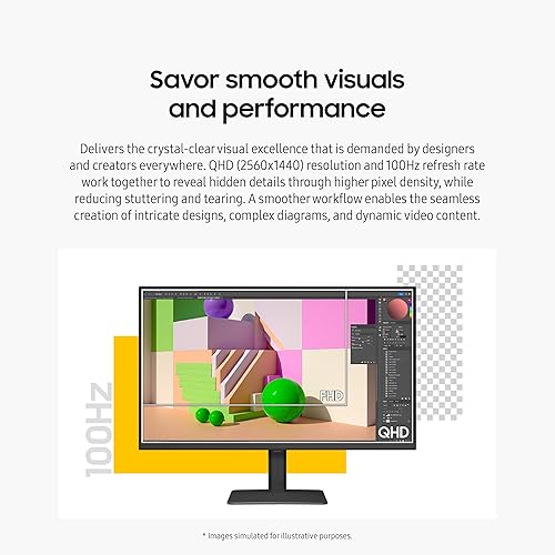SAMSUNG 27" ViewFinity S6 (S60D) Series QHD High Resolution Computer Monitor, 100Hz, HDR10, Multiple Ports w/ HDMI, DisplayPort, USB-A, Easy Setup, Height Adjustable Stand, LS27D606EANXGO, 2024 27-inch QHD HDMI only