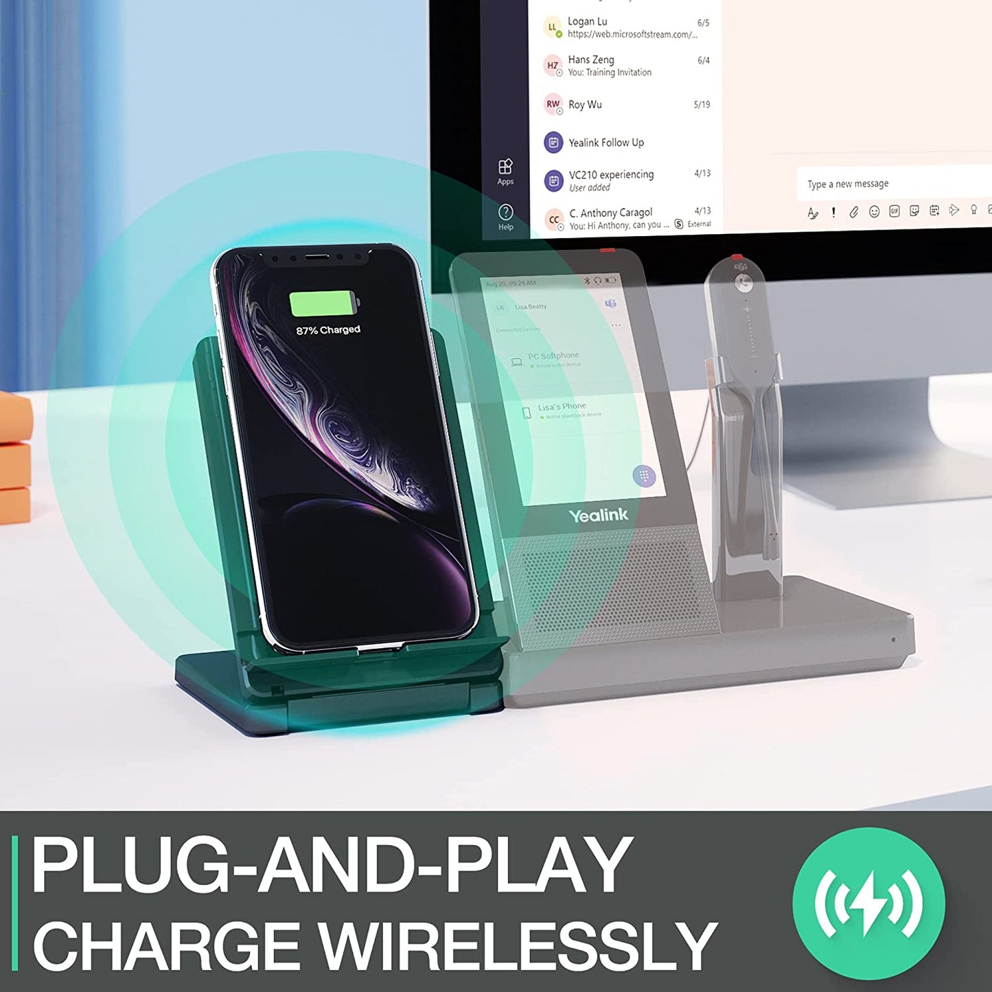 Yealink WHC60 Wireless Charger for WH66 WH67 Yealink Wireless Headset Qi-Certified