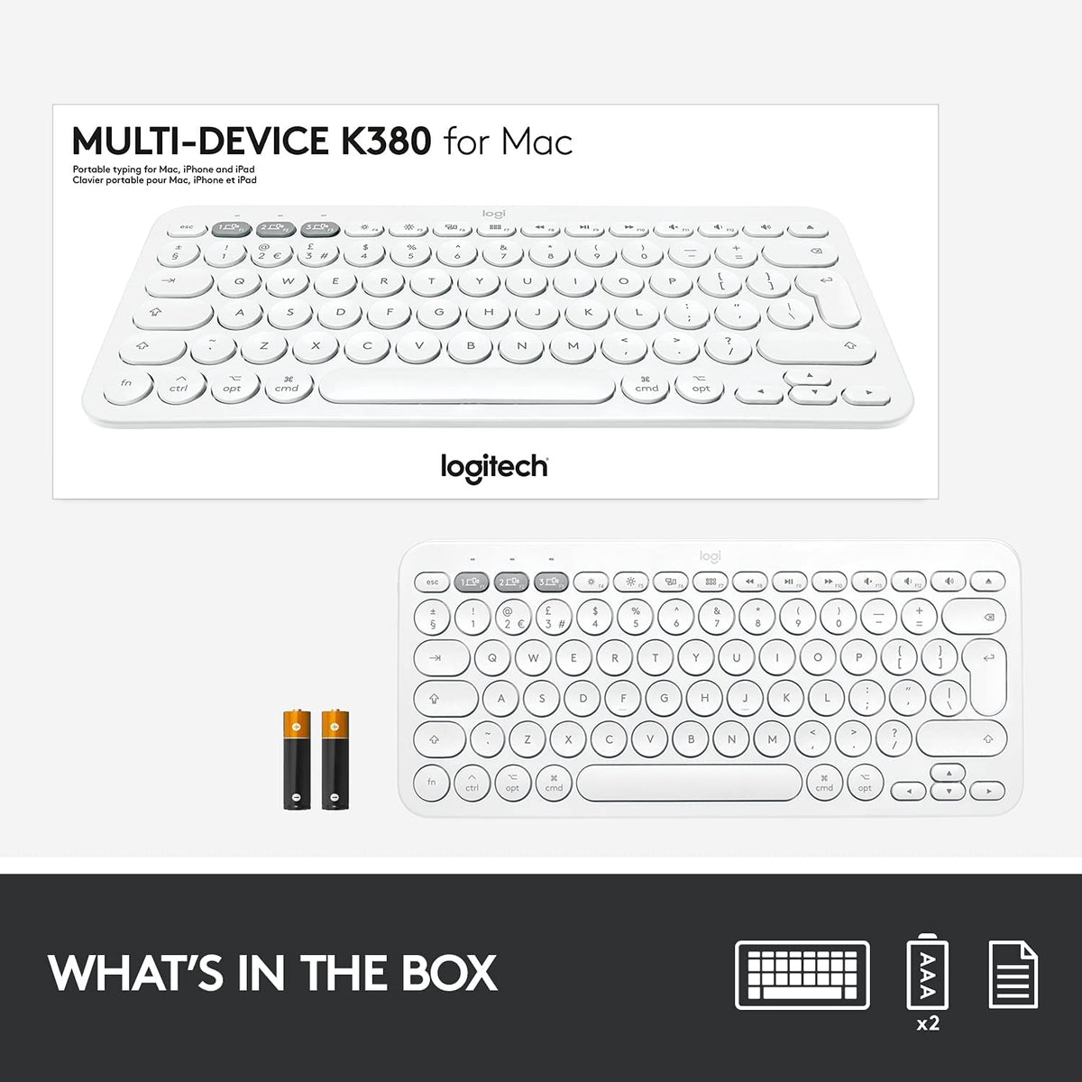 Logitech K380 Wireless Multi-Device Keyboard for Windows, Apple iOS, Apple TV android or Chrome, Bluetooth, Compact Space-Saving Design, PC/Mac/Laptop/Smartphone/Tablet - Off White Off White Keyboard