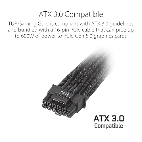 ASUS TUF Gaming 1200W Gold (1200 Watt, ATX 3.0 Compatible Fully Modular Power Supply, 80+ Gold Certified, Military-Grade Components, Dual Ball Bearing, Axial-tech Fan, PCB Coating)