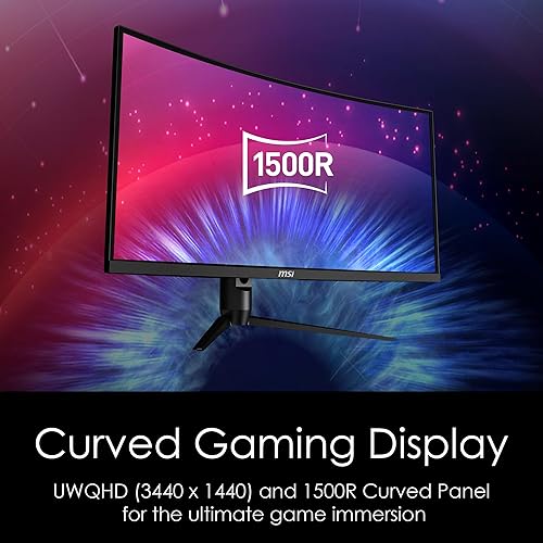 MSI Optix MAG342CQR 1500R Curvature 21:9 Aspect Ratio Narrow Bezel 1ms 3440x1440(UWQHD) 144Hz Refresh Rate Tilt/Swivel/Height/Pivot Adjustment 34 AMD Freesync Gaming Curved Monitor, Black, Pack of 1