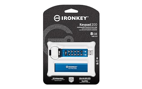 Kingston Ironkey Keypad 200 8GB Encrypted USB | Alphanumeric Keypad | Multi-Pin Access | XTS-AES 256-bit | FIPS 140-3 Level 3 Certified | Brute Force & BadUSB Protection | IKKP200/8GB