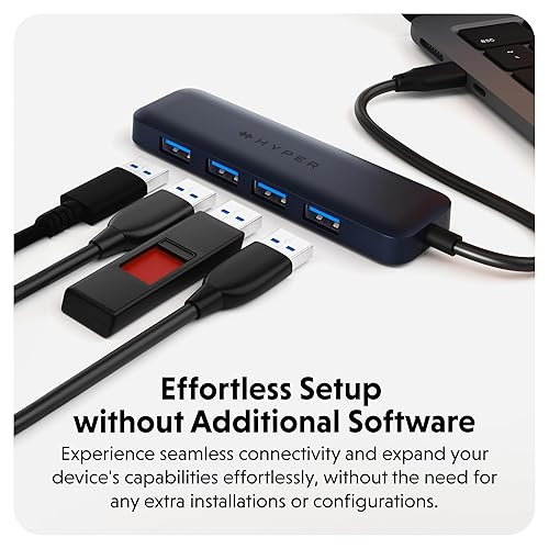 Hyper Drive 4 Port USB A to USB C Hub. Connect Devices w/ 4 Fast USB-A Ports, 5Gbps Data Transfer Speed USB A and C Hub. Plug-and-Play Hyper USB C Hub. Made with EcoSmart Recycled Materials.