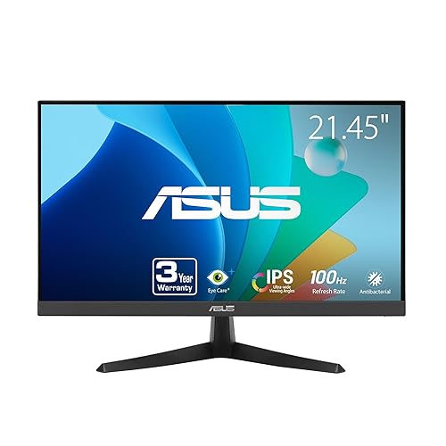 ASUS 22” (21.45" viewable) Eye Care Monitor (VY229HF) - Full HD, IPS, 100Hz, 1ms, SmoothMotion, Adaptive Sync, Eye Care Plus technology, Blue Light Filter, Flicker Free, Tilt 3 yr warranty