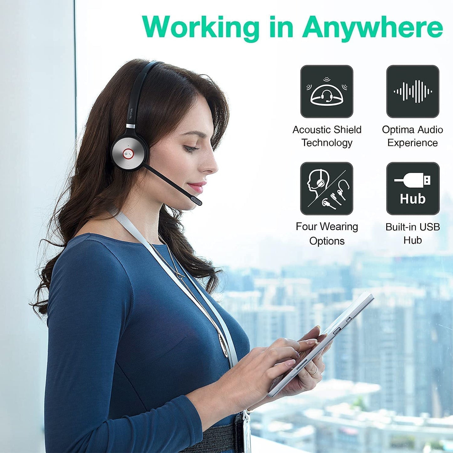 Yealink WH66 Dual Teams Wireless Noise Canceling Headset - Headset Works with USB Enabled Computers, Desk Phones and Softphones Also Connects to Cell Phones with Bluetooth.