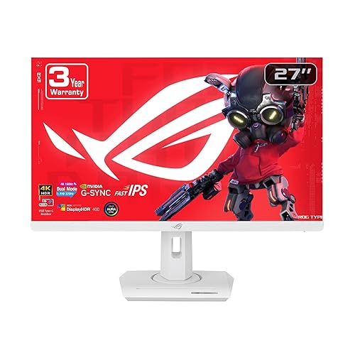 ASUS ROG Strix 27” 4K HDR USB-C Gaming Monitor (XG27UCG-W) – White, UHD (3840x2160) Dual Mode (4K 160Hz or FHD 320Hz), 1ms, Fast IPS, Extreme Low Motion Blur Sync, G-SYNC, AI Gaming, 3yr Warranty