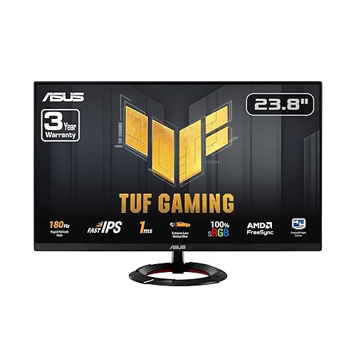 ASUS TUF Gaming 23.8” 1080P Monitor (VG249Q3R) – Full HD, 180Hz, 1ms, Fast IPS, Extreme Low Motion Blur, FreeSync, Variable Overdrive, Shadow Boost, Eye Care, 100% sRGB, 3 yr Warranty 23.8" Fast IPS FHD 180Hz FreeSync