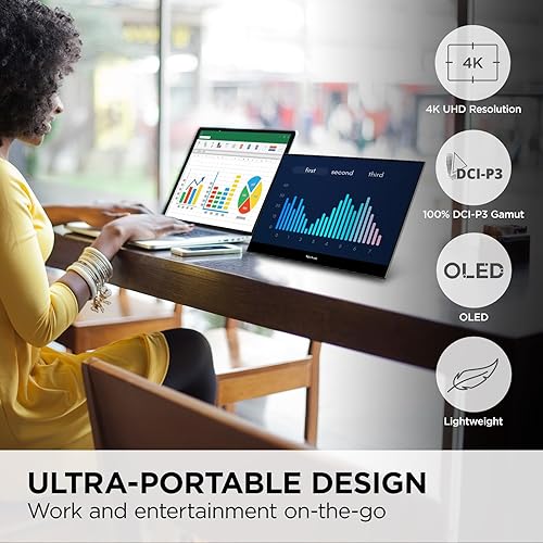 ViewSonic VX1655-4K-OLED 15.6 Inch 4K UHD Portable OLED Monitor with 2 Way Powered 60W USB C, Mini HDMI, Dual Speakers, and Built in Stand with Smart Cover
