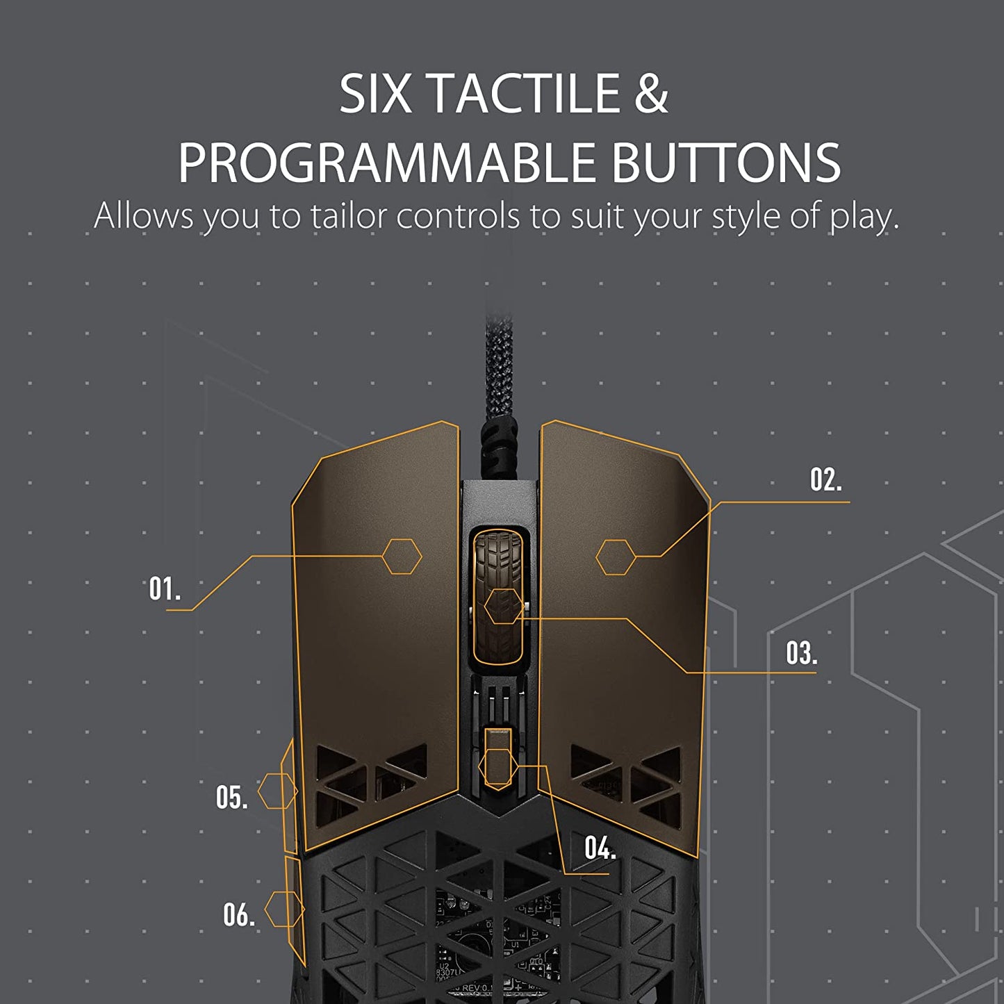 ASUS TUF Gaming M4 Air Lightweight Gaming Mouse | 16,000 dpi Sensor, Programmable Buttons, 47g Ultralight Air Shell, IPX6 Water Resistance, TUF Gaming Paracord and Low Friction PTFE Feet, Black