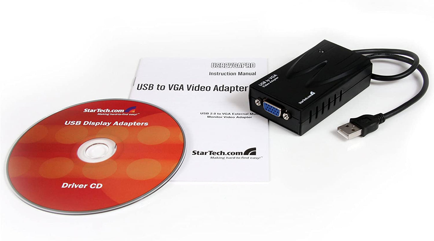 StarTech.com Professional USB to VGA External Dual or Multi Monitor Video Card Adapter - 1920x1200 - USB to VGA External Graphics Card