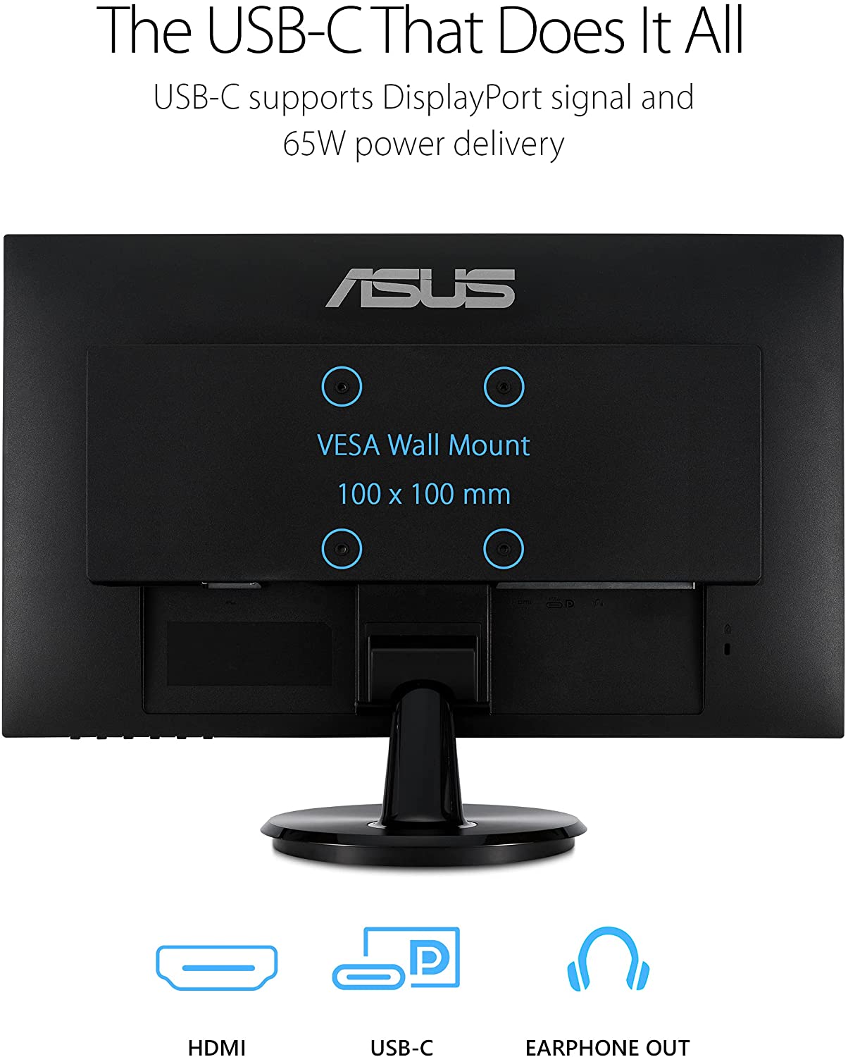 ASUS 23.8” 1080P Monitor (VA24DCP) - Full HD, IPS, 75Hz, USB-C 65W Power Delivery, Speakers, Adaptive-Sync/FreeSync, Low Blue Light, Flicker Free, VESA Mountable, Frameless, HDMI 23.8" IPS USB-C Power Delivery