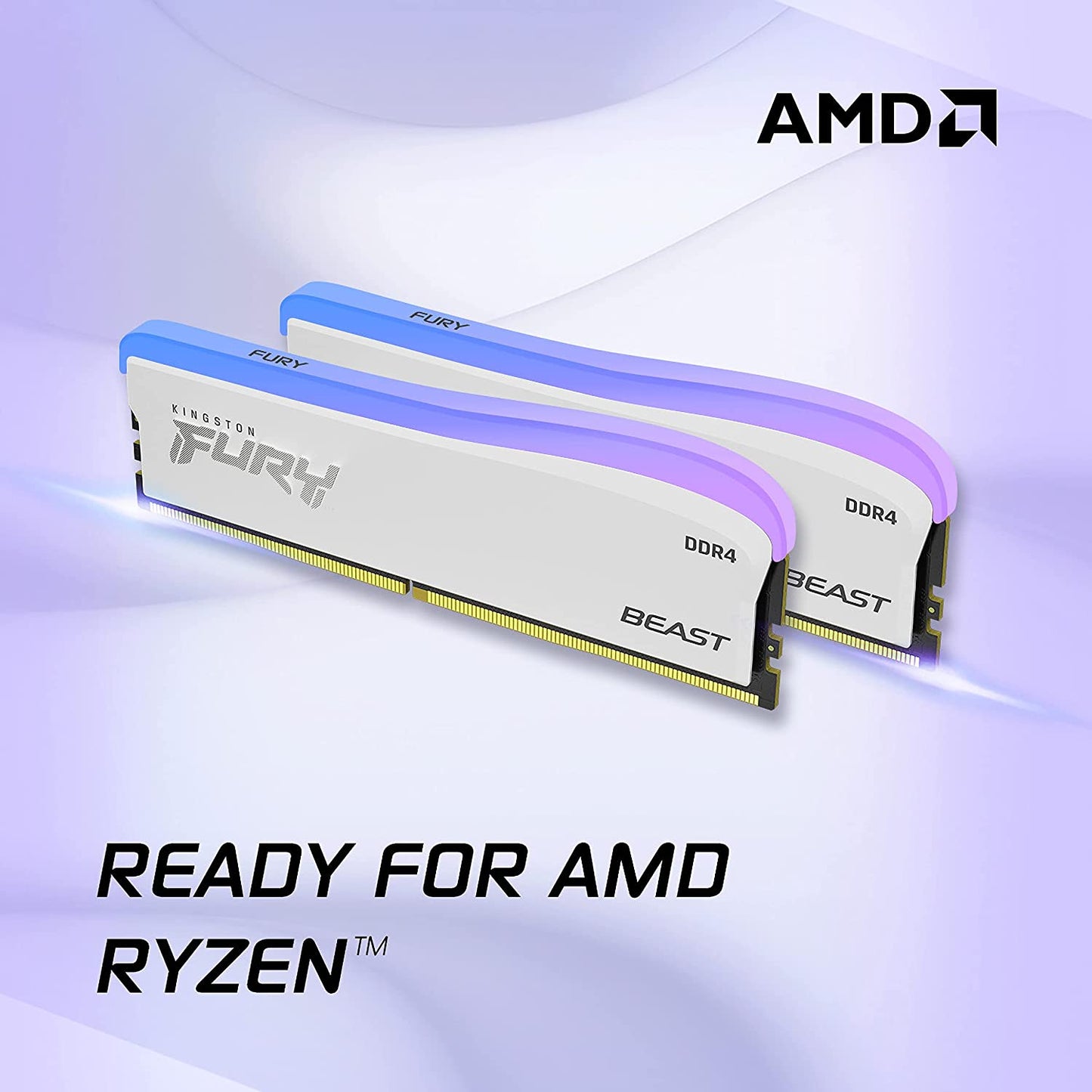 Kingston Fury Beast RGB White 32GB (2x16GB) 3200MT/s CL16 DDR4 Desktop Memory Kit of 2 | Infrared Syncing | Intel XMP & AMD Ryzen Ready | RGB CTRL Software | KF432C16BWAK2/32