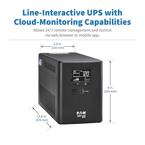 Eaton Tripp Lite Series Cloud-Connected 750VA UPS Battery Backup & Surge Protector, Remote Management & Monitoring, 500W, 10 Outlets, LCD Screen, Computer UPS (SMART750LCDTNC)