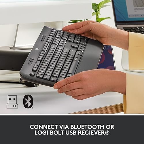 Logitech Signature K650 Comfort Full-Size Wireless Keyboard with Wrist Rest, BLE Bluetooth or Logi Bolt USB Receiver, Deep-Cushioned Keys, Numpad, Compatible with Most OS/PC/Window/Mac - Graphite Keyboard Graphite
