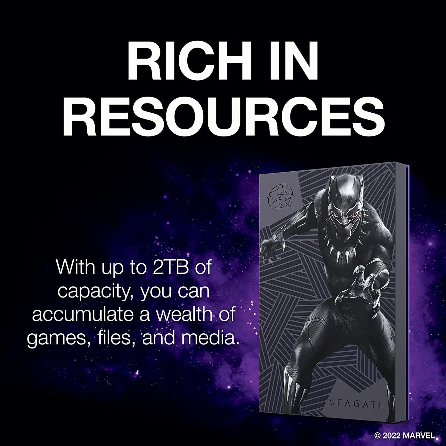 Seagate Black Panther SE FireCuda External HDD - USB 3.2, Customizable RGB LED Magenta, Works with PC, Mac, Playstation, and Xbox, 1-yr Rescue Services (STLX2000401) 2TB Black Panther - King