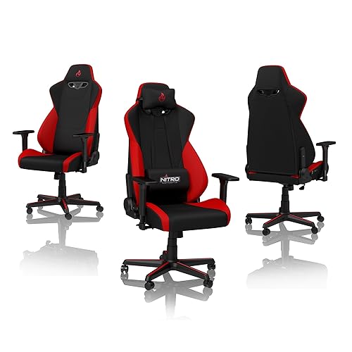 NITRO CONCEPTS S300 Gaming Chair - Ergonomic Office Chair - Executive Office Chair - Desk Chair for Home Office - Chaise de Bureau - Fabric Cover - Load Capacity 135 kg - Inferno Red