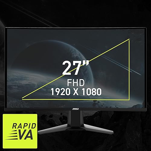 MSI MAG27C6F 27-inch 1920 x 1080 (FHD), Rapid VA, Gaming Monitor 180Hz, Adaptive Sync, 0.5ms, HDMI, Display-Port, VESA Mountable, Tilt
