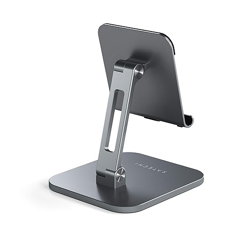 Satechi Aluminum Desktop Stand - Adjustable Tablet Mount with Protective Grips - Compatible with All iPad and Tablet Models, iPad Pro M2/ M1, iPad Air M1, iPad Mini, iPhones 15/14/13/12 and More