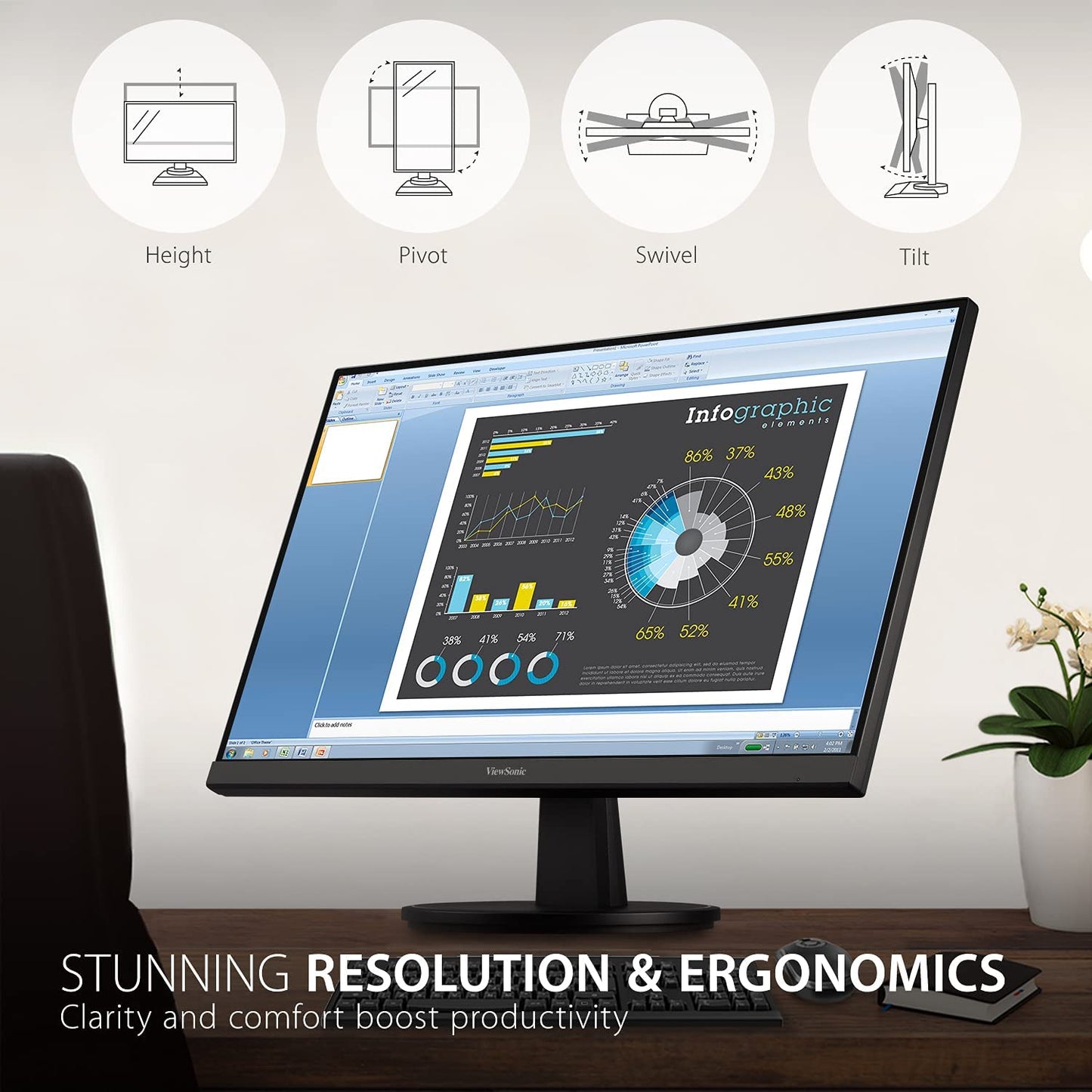 ViewSonic VA2747-MHJ 27 Inch Full HD 1080p Monitor with Advanced Ergonomics, Ultra-Thin Bezel, Adaptive Sync, 75 Hz, Eye Care, HDMI, VGA Inputs for Home and Office 27-Inch Ergonomic