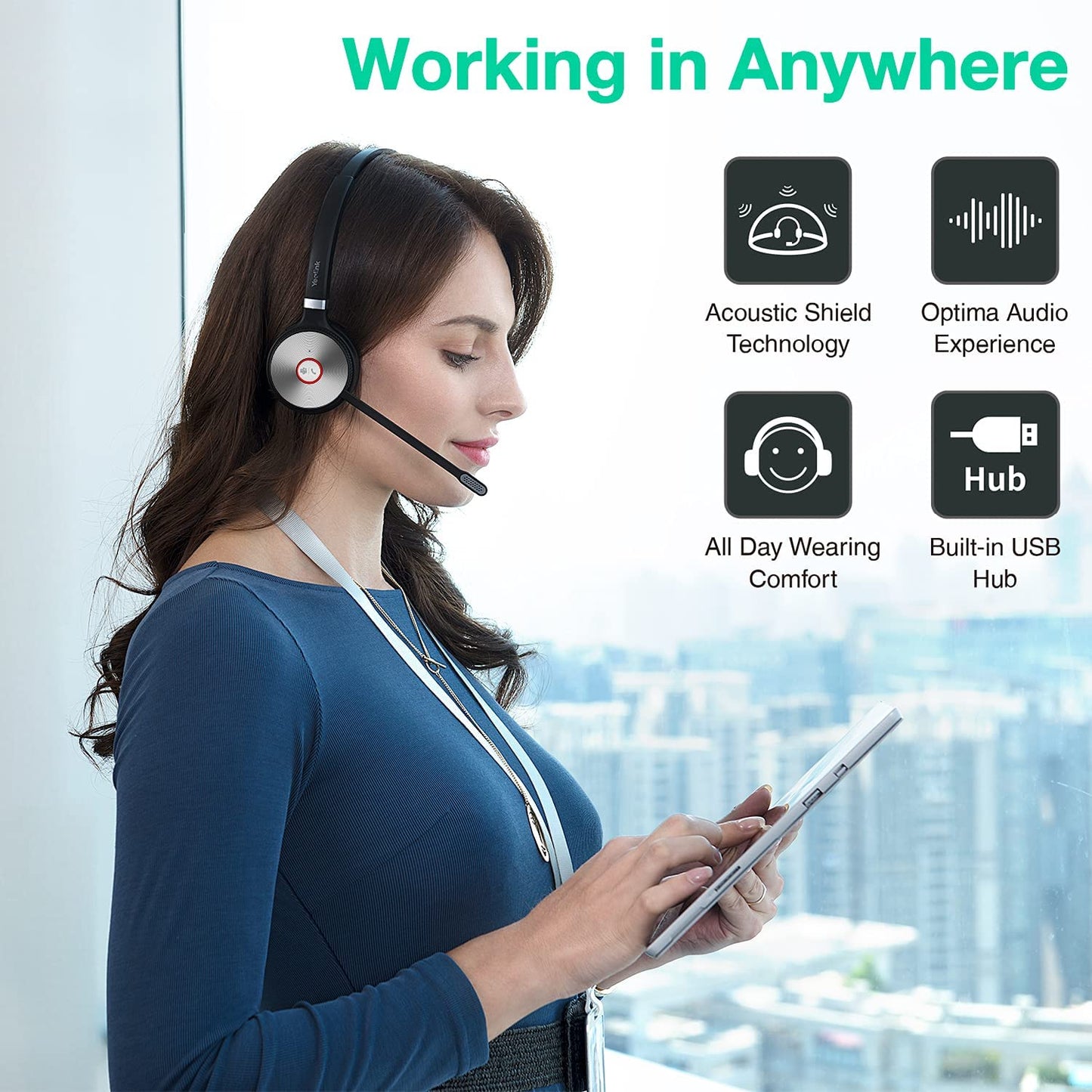 Yealink WHC60 Wireless Charger & WH66 & BLT60 Busylight for Yealink Wireless Headset Bluetooth with Microphone DECT Headset for Computer Laptop PC Headset for Office VoIP Phone IP Teams Certified