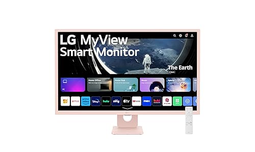LG 32SR50F-P MyView Smart Monitor 32-Inch FHD (1920x1080) IPS Display, webOS 23, HDR 10, 5Wx2 Speakers, AirPlay 2, Screen Share, Bluetooth, ThinQ App, Remote Control, Pink