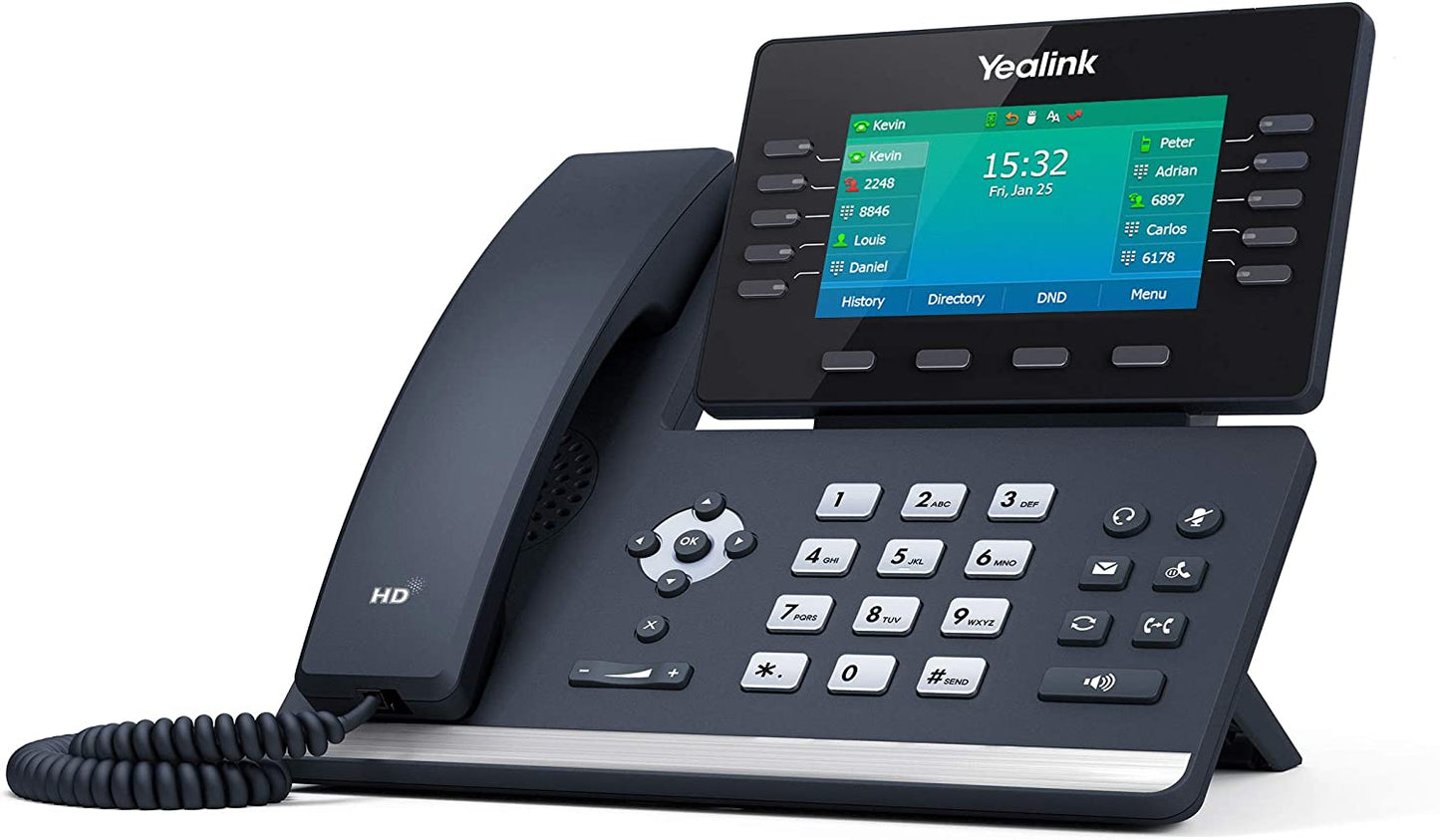 Yealink T54W IP Phone, 16 VoIP Accounts. 4.3-Inch Color Display. USB 2.0, 802.11ac Wi-Fi, Dual-Port Gigabit Ethernet, 802.3af PoE, Power Adapter Not Included (SIP-T54W)