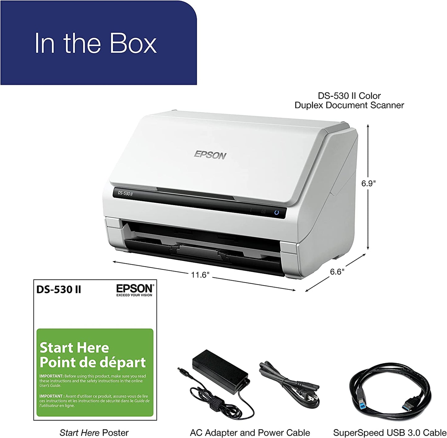Epson DS-530 II Color Duplex Document Scanner for PC and Mac with Sheet-fed, Auto Document Feeder (ADF)