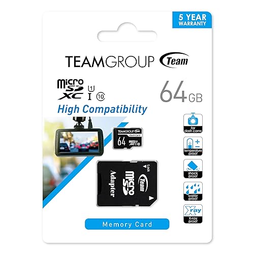 TEAMGROUP Dash Card 64GB for Dash Cam MicroSDXC UHS-I U1 High Compatibility Flash Memory Card with Adapter for Outdoor, Sports, Full HD Shooting TDUSDX64GUHS03