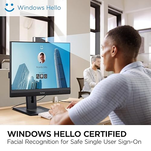 ViewSonic VG2457V 24 Inch 1080p Video Conference Docking Monitor with Windows Hello Compatible IR Webcam, Advanced Ergonomics, and 90W USB C for Home and Office