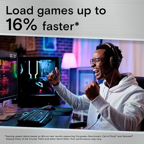 Crucial T500 1TB Gen4 NVMe M.2 Internal Gaming SSD, Up to 7300MB/s, Laptop & Desktop Compatible + 1mo Adobe CC All Apps - CT1000T500SSD8 1TB T500