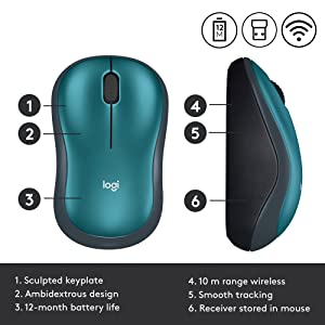 Logitech M185 Wireless Mouse, 2.4GHz with USB Mini Receiver, 12-Month Battery Life, 1000 DPI Optical Tracking, Ambidextrous, Compatible with PC, Mac, Laptop - Blue