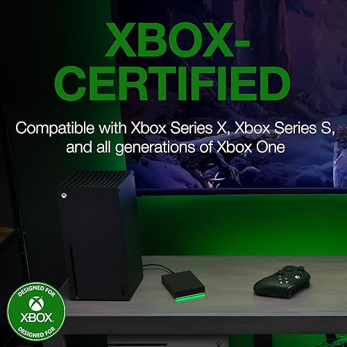 Seagate Game Drive for Xbox 5TB External Hard Drive Portable HDD - USB 3.2 Gen 1, Black with Built-in Green LED bar, Xbox Certified, 3 Year Rescue Services (STKX5000403)