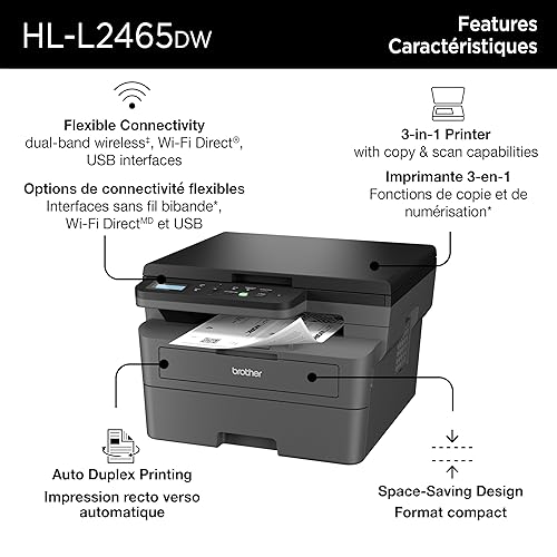 Brother HL-L2465DW Wireless Compact Monochrome Multifunction Laser Printer with Refresh Subscription Option