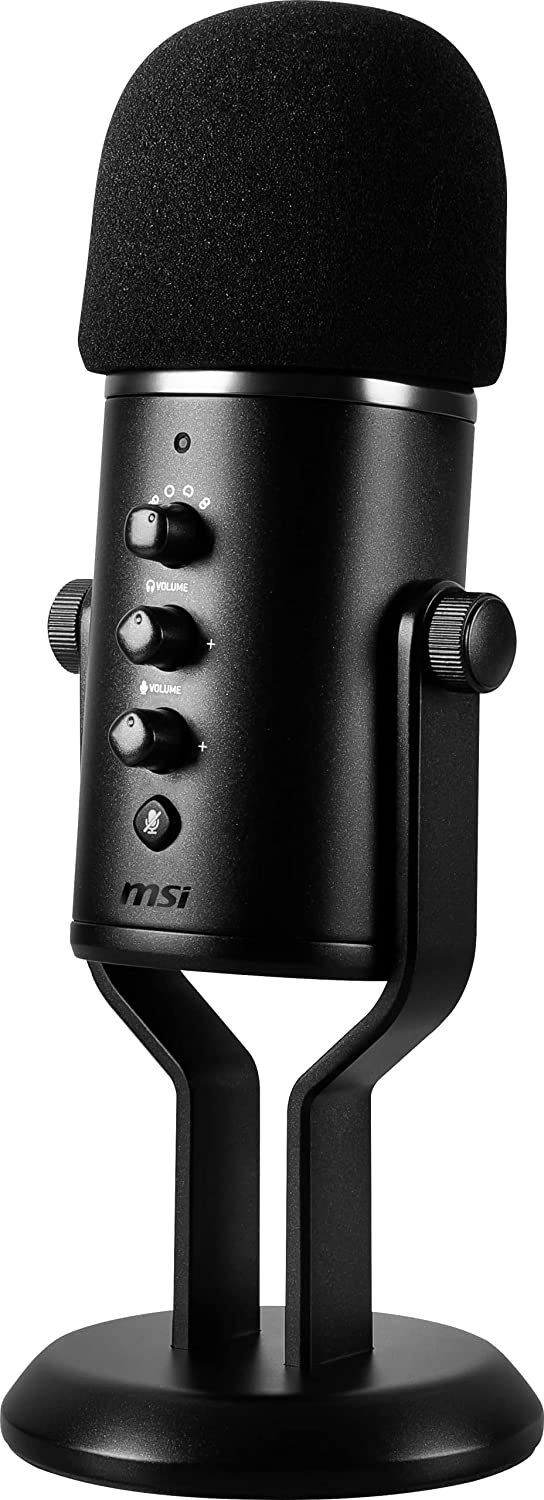MSI IMMERSE GV60 Streaming Microphone (USB Type-C Interface and 3.5mm Aux, for Professional Applications with Intuituve Control in 4 Modes: Stereo, Omnidirectional, Cardioid and Bidirectional)