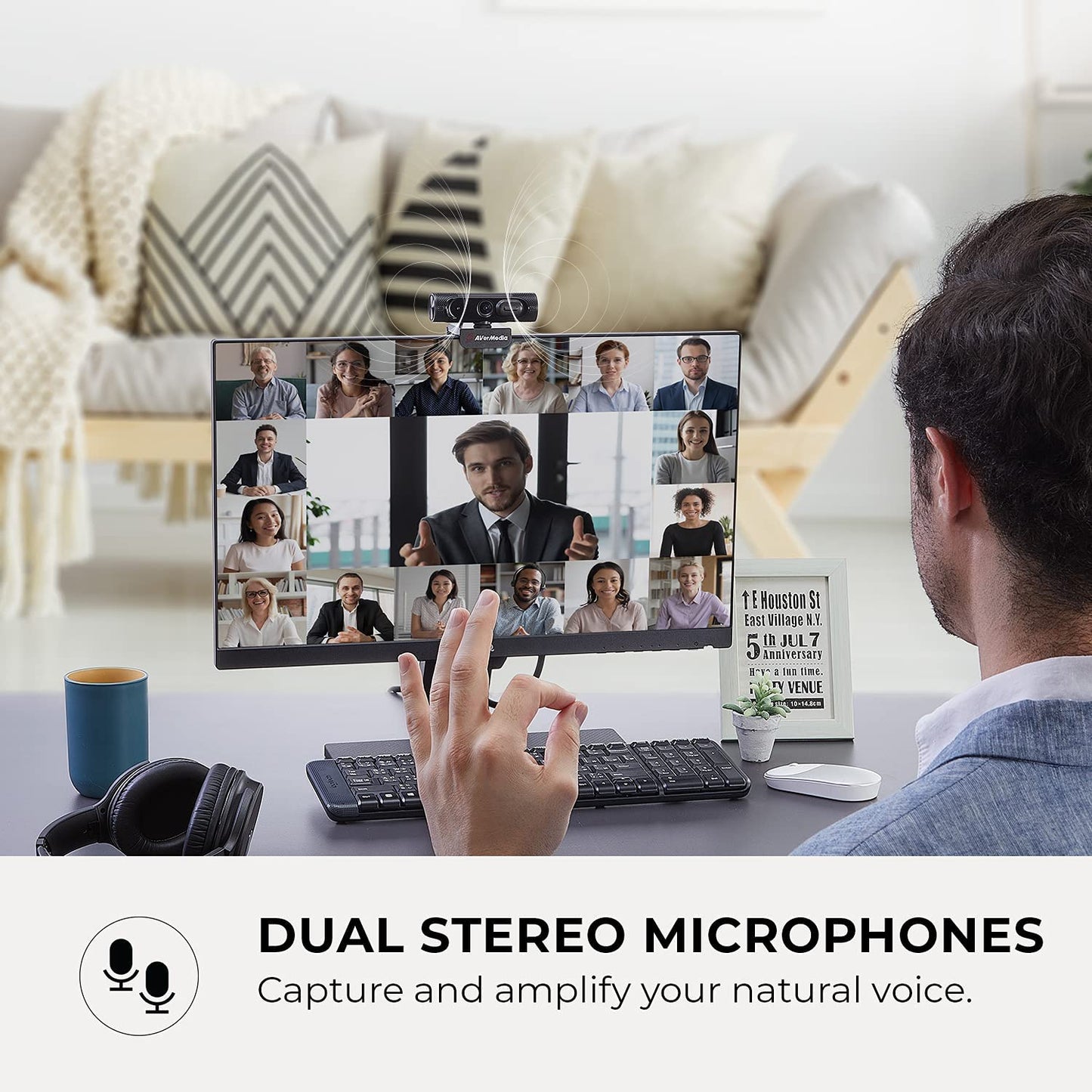AVerMedia PW315 Webcam - 1080p HD Wide Angle Camera for Video Conferencing, Online Teaching, and Streaming