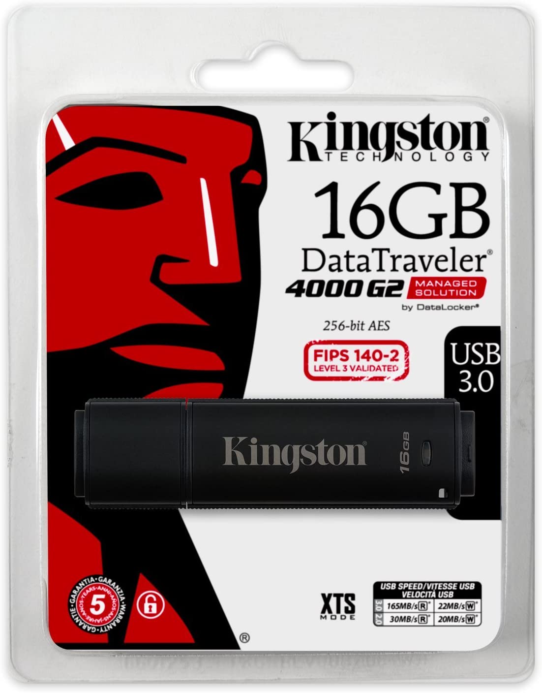 Kingston Digital 16GB USB 3.0 DT4000 G2 256 AES FIPS 140-2 Level 3 Encrypted (DT4000G2DM/16GB)
