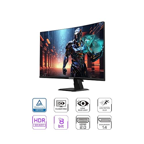 GIGABYTE GS27QC 27" 165Hz 1440P Curved Gaming Monitor, 2560 x 1440 VA 1500R Display, 1ms (MPRT) Response Time, HDR Ready, FreeSync Premium, 1x Display Port 1.4, 2X HDMI 2.0,Black 27" QHD 165Hz | VA | Curved | Tilt