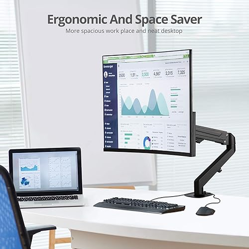 SIIG Single Monitor Desk Mount, 17" to 27", C-Clamp Base, Premium Gas Spring, Fits Flat/Curved Monitor, Fully Adjustable, Load Bearing 14.3 lbs max, VESA 75x75 100x100 (CE-MT3311-S1)